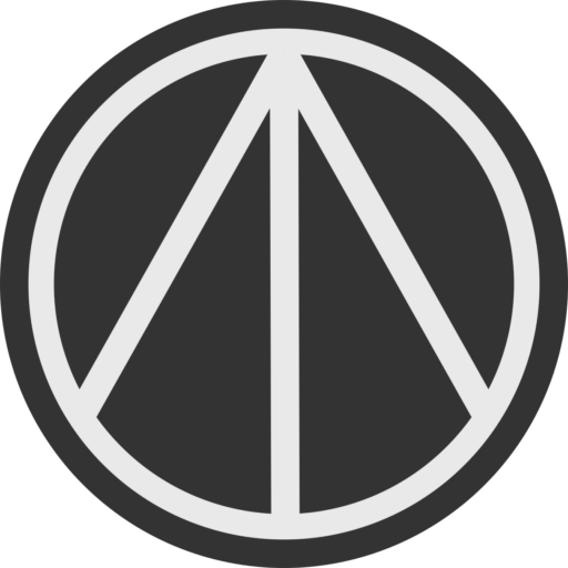alex brady peace symbol, circle bisected vertically. one secant line descending to the left from the top center point. one line descending diagonally right from the top center point