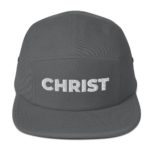 5 panel hat with word christ on it